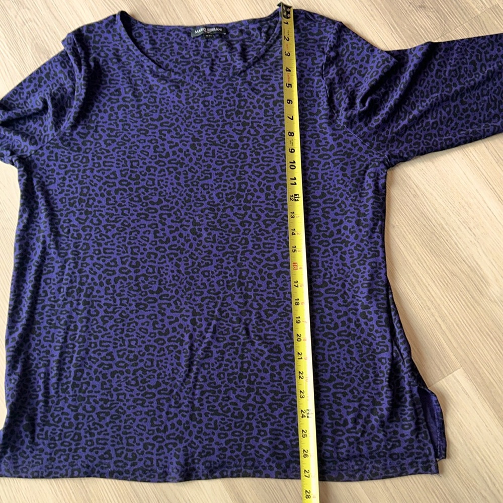 Mario Serrani Italy Animal Print Purple Black Tunic Top XL Lightweight Career - Picture 10 of 15